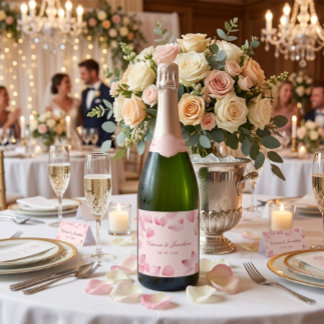 Roze Rozenblaadjes Romantische Trouw Champagne Fle Sparkling Wijnetiket