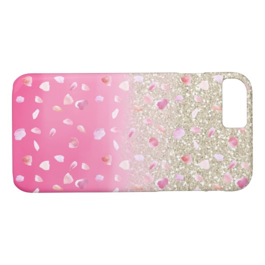 Roze rozenblaadjes Waterverf Faux Gold Glitter Case-Mate iPhone Case (Achterkant (Horizontaal))