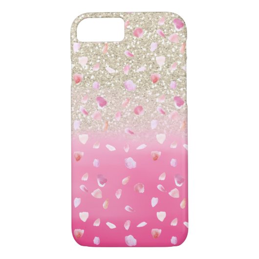 Roze rozenblaadjes Waterverf Faux Gold Glitter Case-Mate iPhone Case (Achterkant)