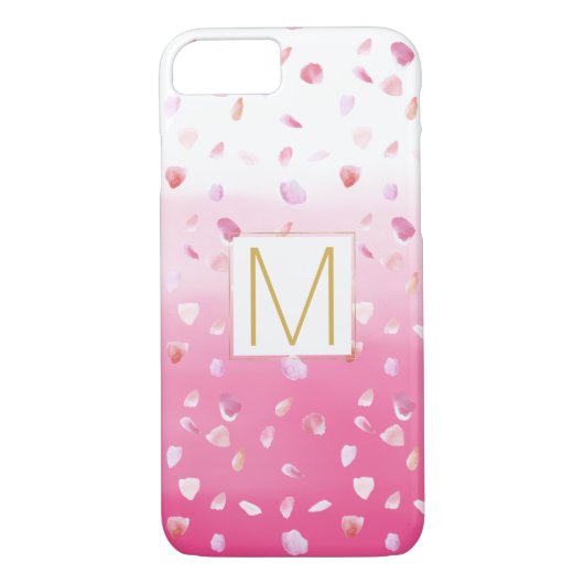 Roze Rozenblaadjes Waterverf Ombre Goud Monogram Case-Mate iPhone Case (Achterkant)