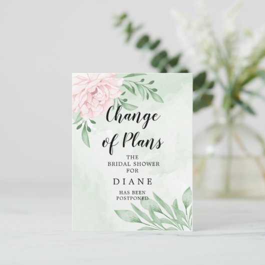 Roze Rozenblad Wijzig De Datum Bruidsmeisjesfeest Briefkaart (Staand voorkant)