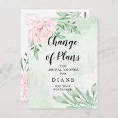 Roze Rozenblad Wijzig De Datum Bruidsmeisjesfeest Briefkaart (Voorkant / Achterkant)