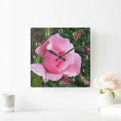 roze rozenbloei vierkante klok (Huis)
