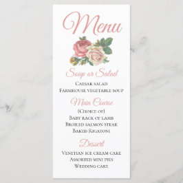  roze rozenbloem bloemenbruiloft menu