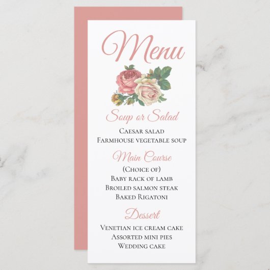 roze rozenbloem bloemenbruiloft menu (Voorkant / Achterkant)