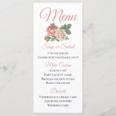  roze rozenbloem bloemenbruiloft menu (Voorkant)