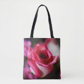 Roze rozenbloem bloemig tote bag (Voorkant)