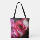 Roze rozenbloem bloemig tote bag (Achterkant)