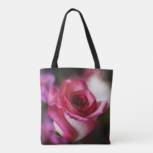 Roze rozenbloem bloemig tote bag (Achterkant)
