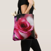 Roze rozenbloem bloemig tote bag (Dichtbij)