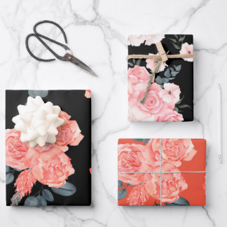 Roze rozenbloem bloemmotief inpakpapier vel