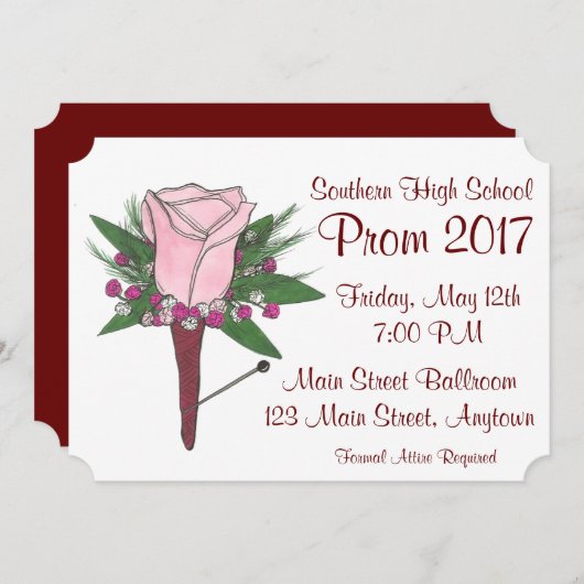 Roze rozenbloem Corsage Boutonniere Prom Dance Kaart (Voorkant / Achterkant)