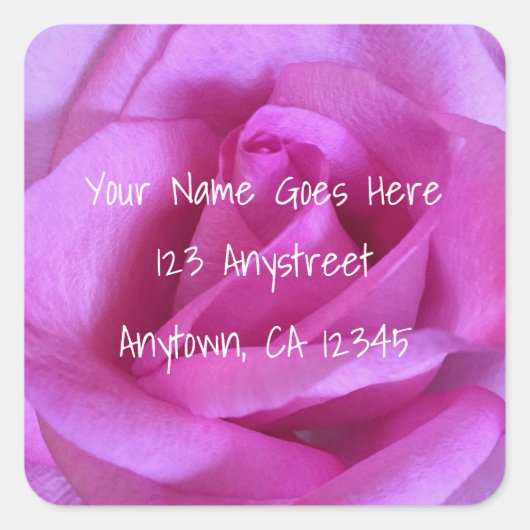 Roze rozenbloem elegant modern retour adres vierkante sticker (Voorkant)