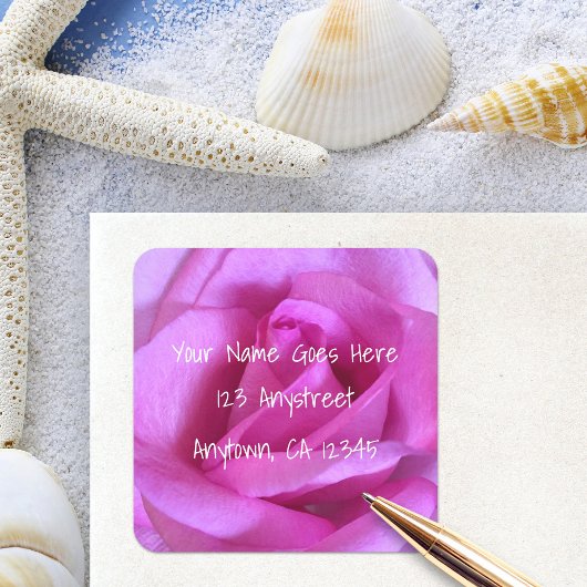 Roze rozenbloem elegant modern retour adres vierkante sticker