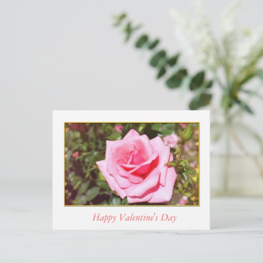  roze rozenbloem en lieve harten Valentijn Feestdagenkaart (Staand voorkant)