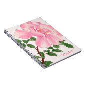 Roze rozenbloem & groene bladeren monogram notitieboek (Rechterzijde)
