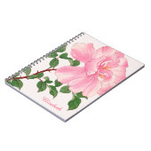 Roze rozenbloem & groene bladeren monogram notitieboek (Linkerzijde)