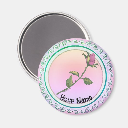 Roze rozenbloem magneet (Voorkant / Achterkant)