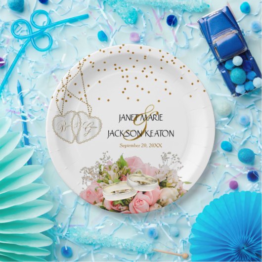 Roze rozenbloem papieren bordje (Feest)