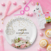 Roze rozenbloem papieren bordje (Feest)