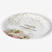 Roze rozenbloem papieren bordje (Gekanteld)