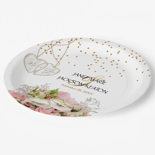 Roze rozenbloem papieren bordje (Gekanteld)