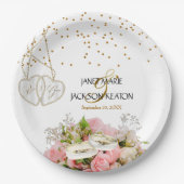 Roze rozenbloem papieren bordje (Voorkant)