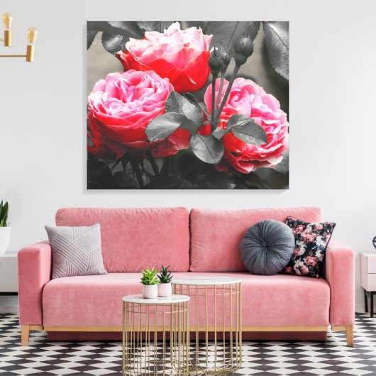 Roze rozenbloem: roze kleur Pop Canvas Afdruk (Insitu (Woonkamer))