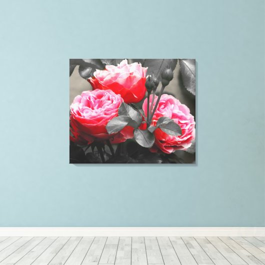Roze rozenbloem: roze kleur Pop Canvas Afdruk (Insitu (Houten vloer))