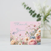 Roze Rozenbloem Verjaardag Dank u Briefkaart (Staand voorkant)