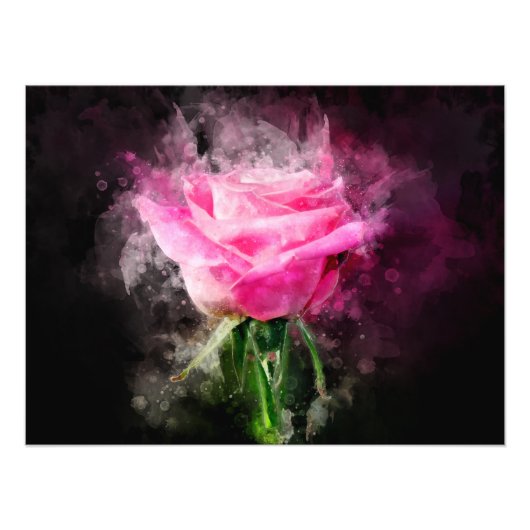 Roze rozenbloem waterverf - bb foto afdruk (Voorkant)