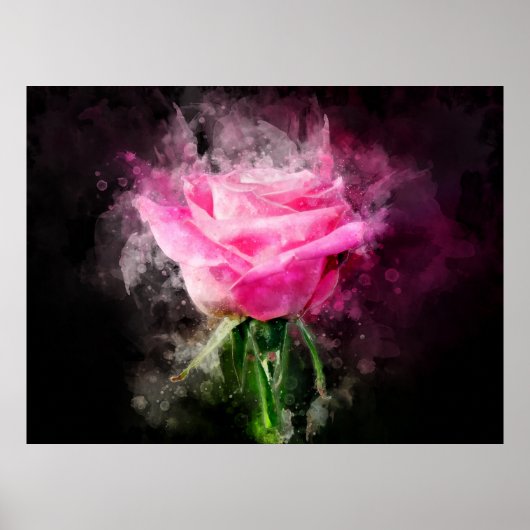 Roze rozenbloem waterverf - bb poster (Voorkant)
