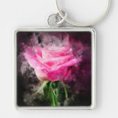 Roze rozenbloem waterverf - bb sleutelhanger (Voorkant)