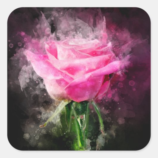 Roze rozenbloem waterverf - bb vierkante sticker (Voorkant)