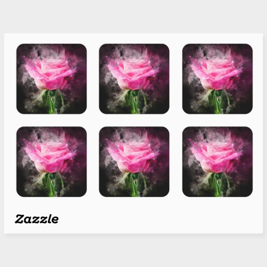Roze rozenbloem waterverf - bb vierkante sticker (Vel)