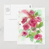 Roze Rozenbloem Waterverf Bloemenkunst Briefkaart (Voorkant / Achterkant)