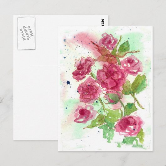 Roze Rozenbloem Waterverf Bloemenkunst Briefkaart (Voorkant / Achterkant)