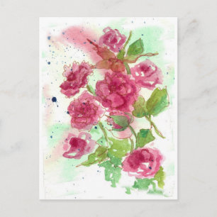 Roze Rozenbloem Waterverf Bloemenkunst Briefkaart