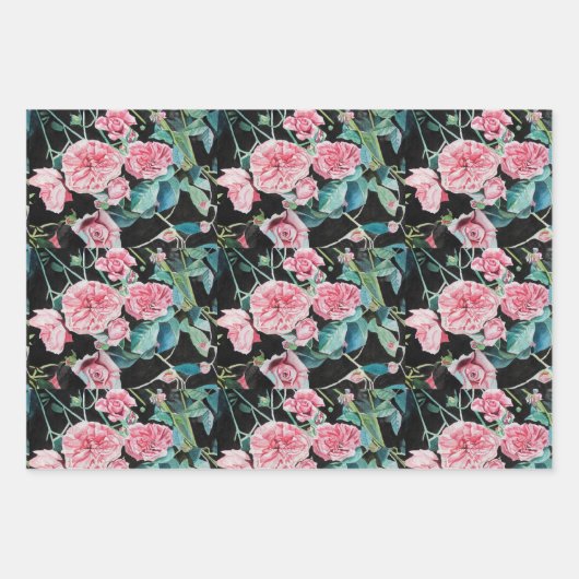 Roze Rozenbloem Waterverf Schilderen Art Rozen Inpakpapier Vel (Voorkant 3)