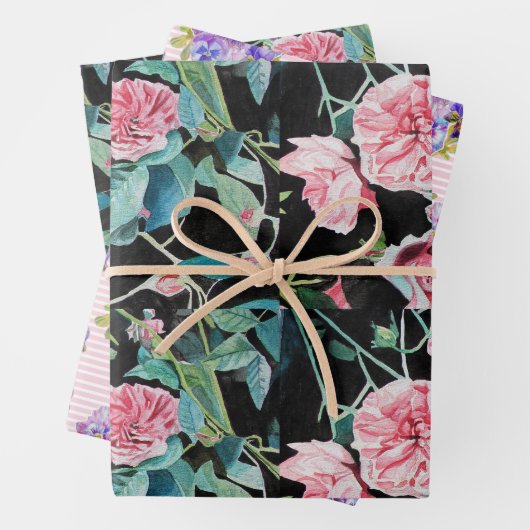 Roze Rozenbloem Waterverf Schilderen Art Rozen Inpakpapier Vel (In situ)