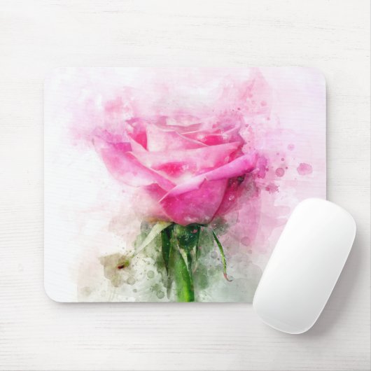 Roze rozenbloem waterverf - wb muismat (Met muis)