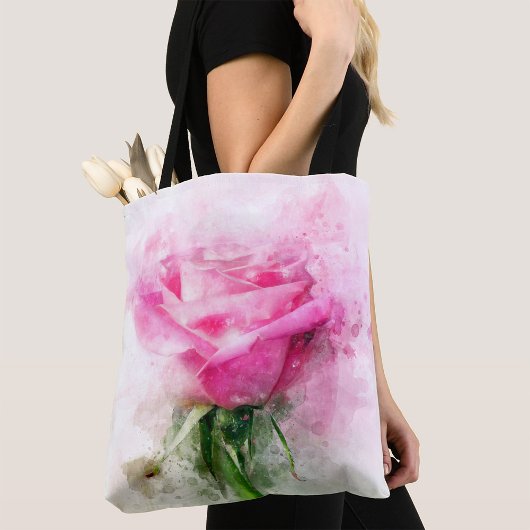 Roze rozenbloem waterverf - wb tote bag