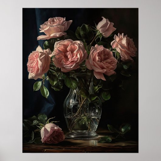 Roze rozenbloemen Art Print Poster (Voorkant)
