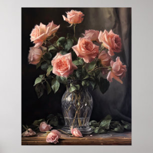 Roze rozenbloemen Art Print Poster