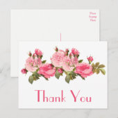 Roze Rozenbloemen Bedankt Bloemen Briefkaart (Voorkant / Achterkant)