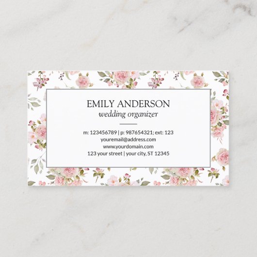  Roze Rozenbloemen Bloemen Bloemenzaak Contactkaartje (Achterkant)