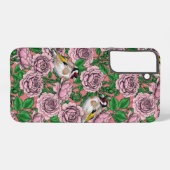 Roze rozenbloemen en goudvink vogels samsung galaxy hoesje (Achterkant horizontaal)