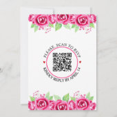 Roze rozenbloemen en QR-code bloemenbruiloft Kaart (Achterkant)