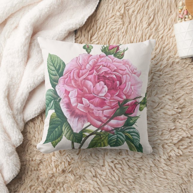 Roze rozenbloemen met groene bladeren kussen (Deken)