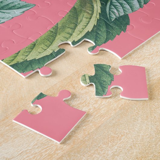 Roze rozenbloemen met groene bladeren legpuzzel (Zijkant)